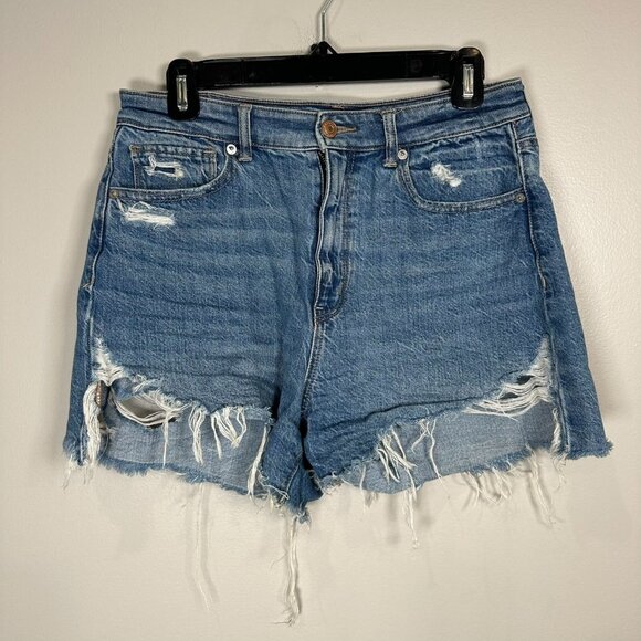 American Eagle Outfitters Pants - American Eagle Highest Rise Mom Short Womens Size 8 Blue Distressed Zip